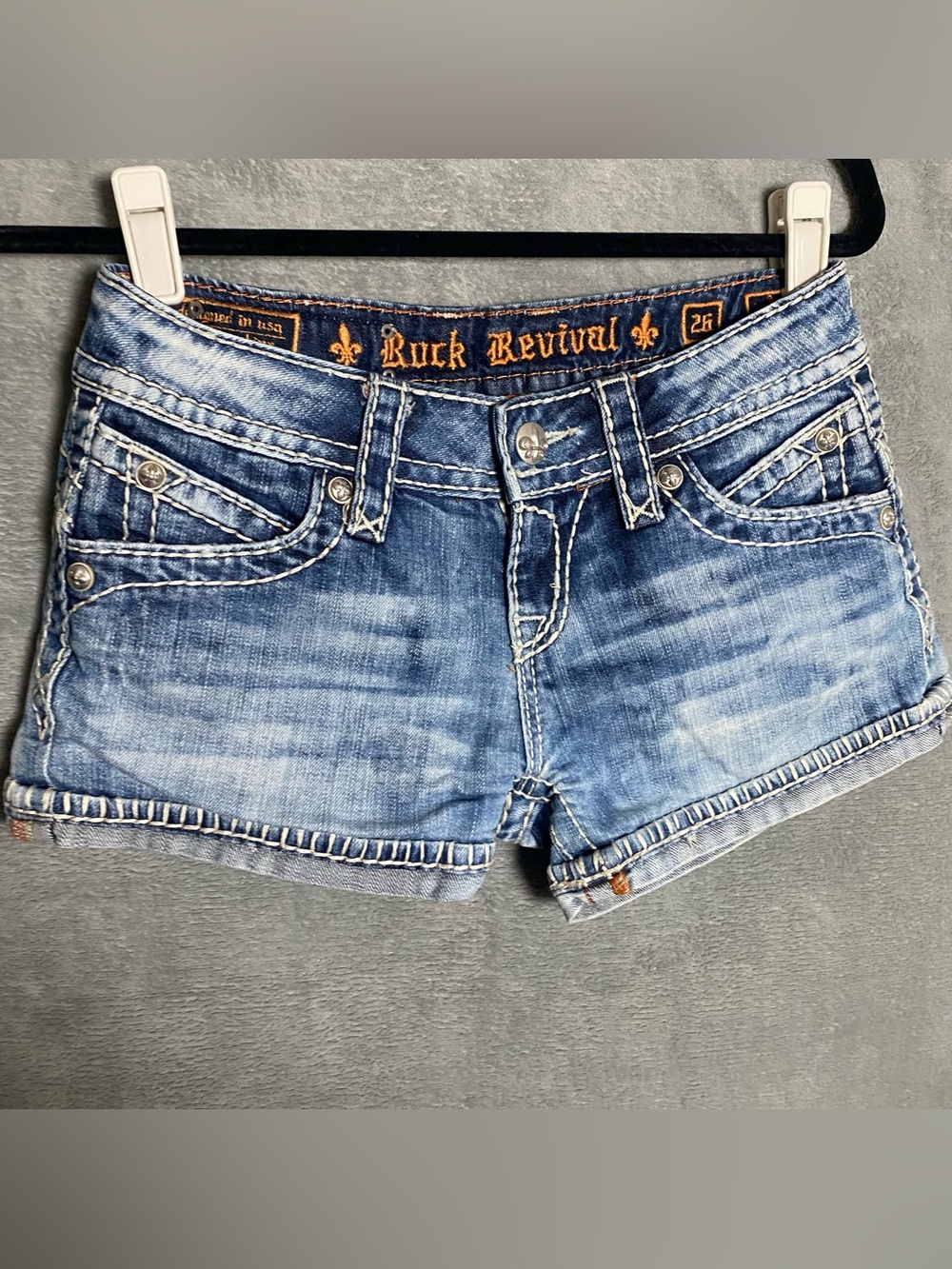 Rock Revival Womens Blue Jean Embroidered Denim Shorts Size 26 Amy Short zebra